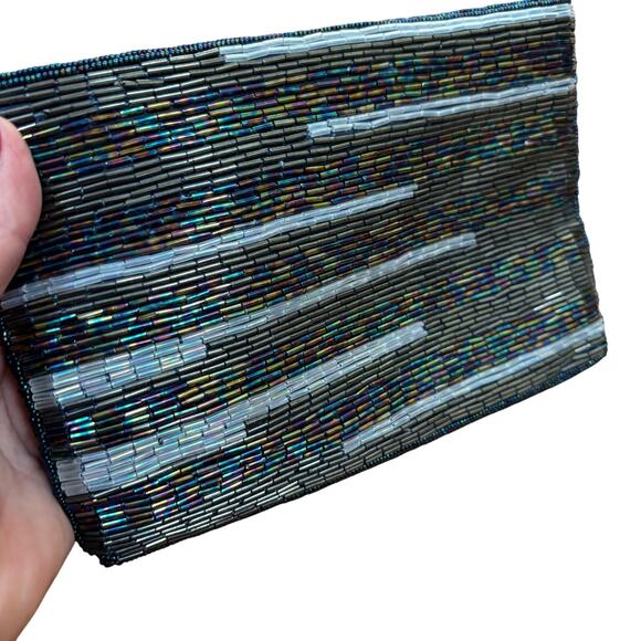 Vintage beaded evening bag black satin shoulderbag NEW tagged Tano 1990’s dressy - Picture 5 of 12